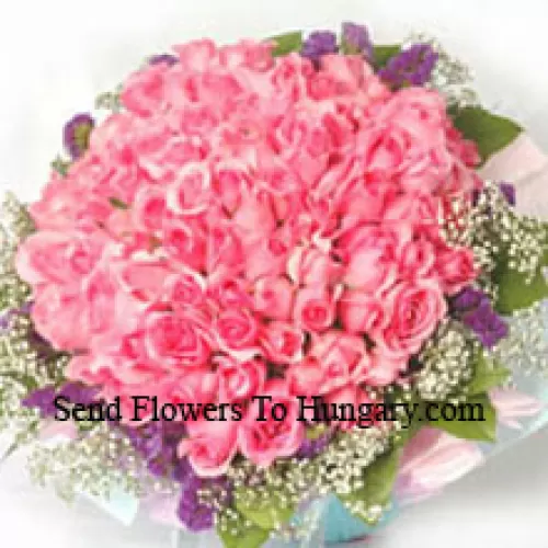 Bunch Of 101 Pink Roses With Seasonal Fillers