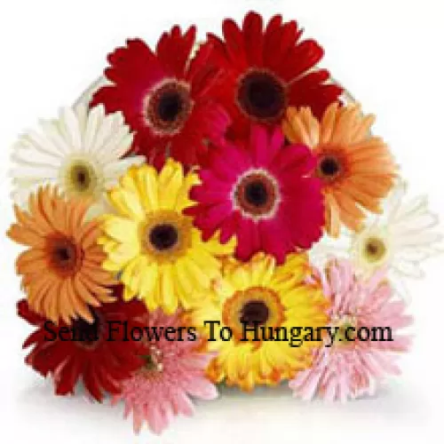 Bouquet de 11 gerberas de couleurs assorties avec des remplisseurs